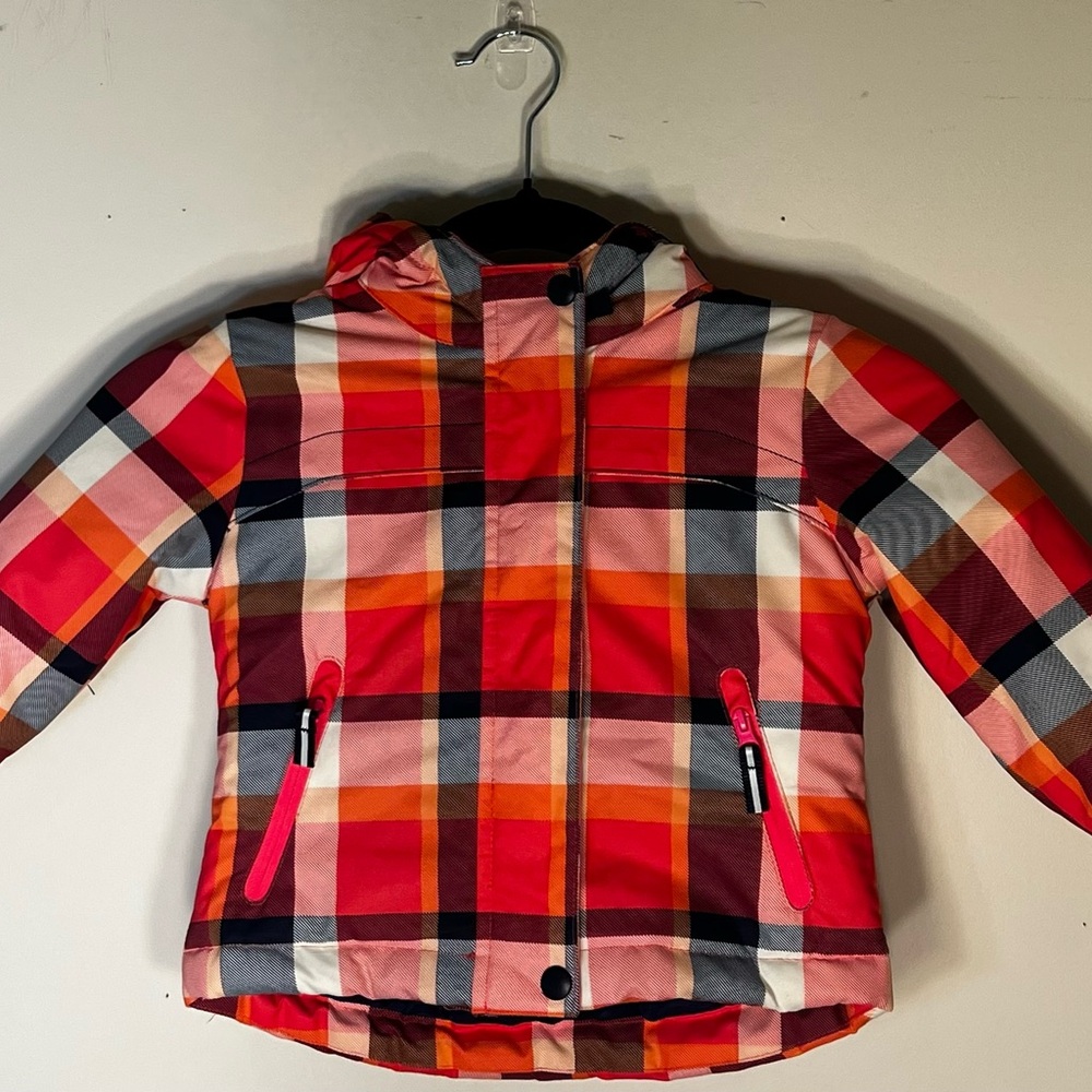 CAT & JACK 18 Month Infant Girls Zip Snap Lined Jacket Hood Orange Pink Plaid